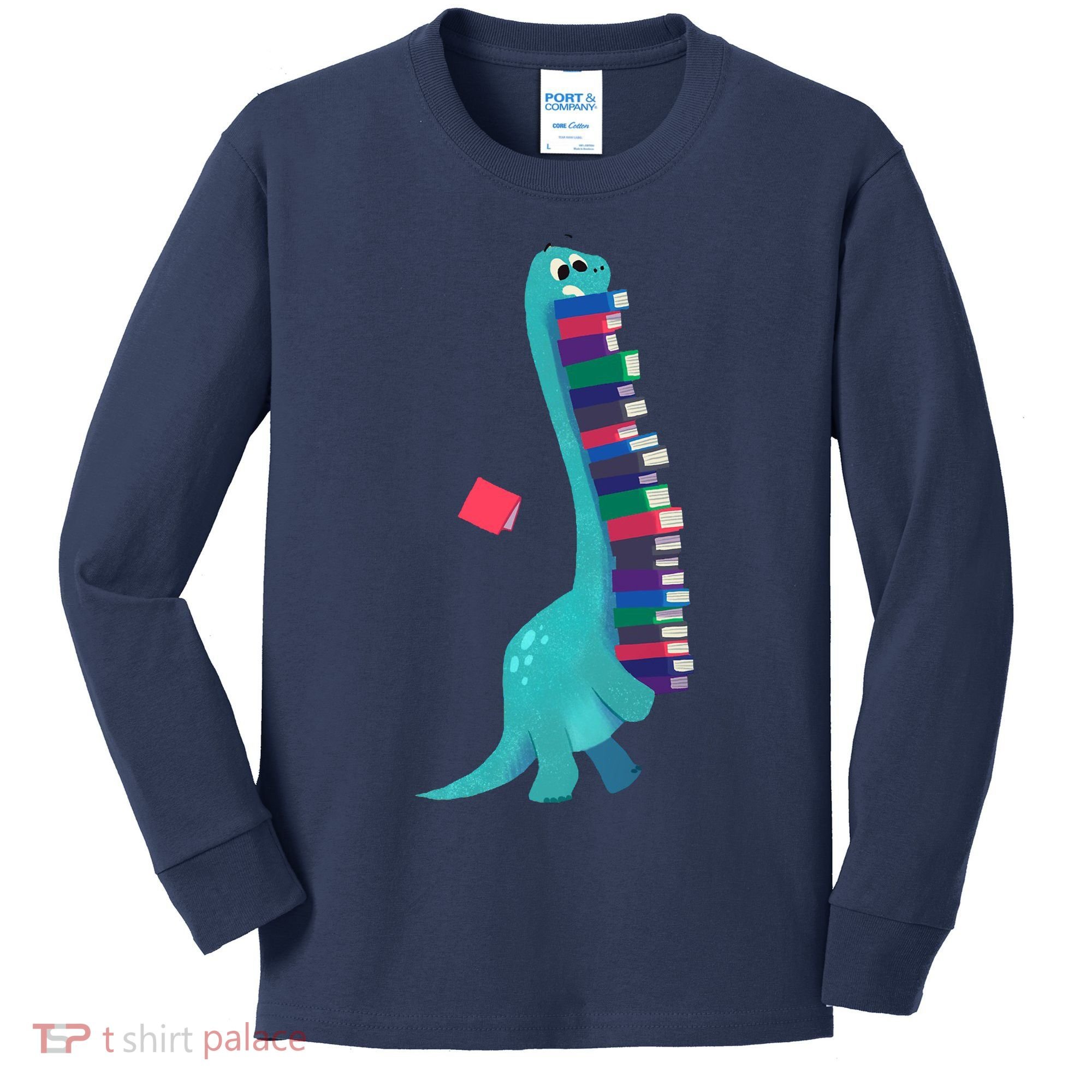 Cute Dinosaur Book Reading Readasaurus Kids Long Sleeve Shirt