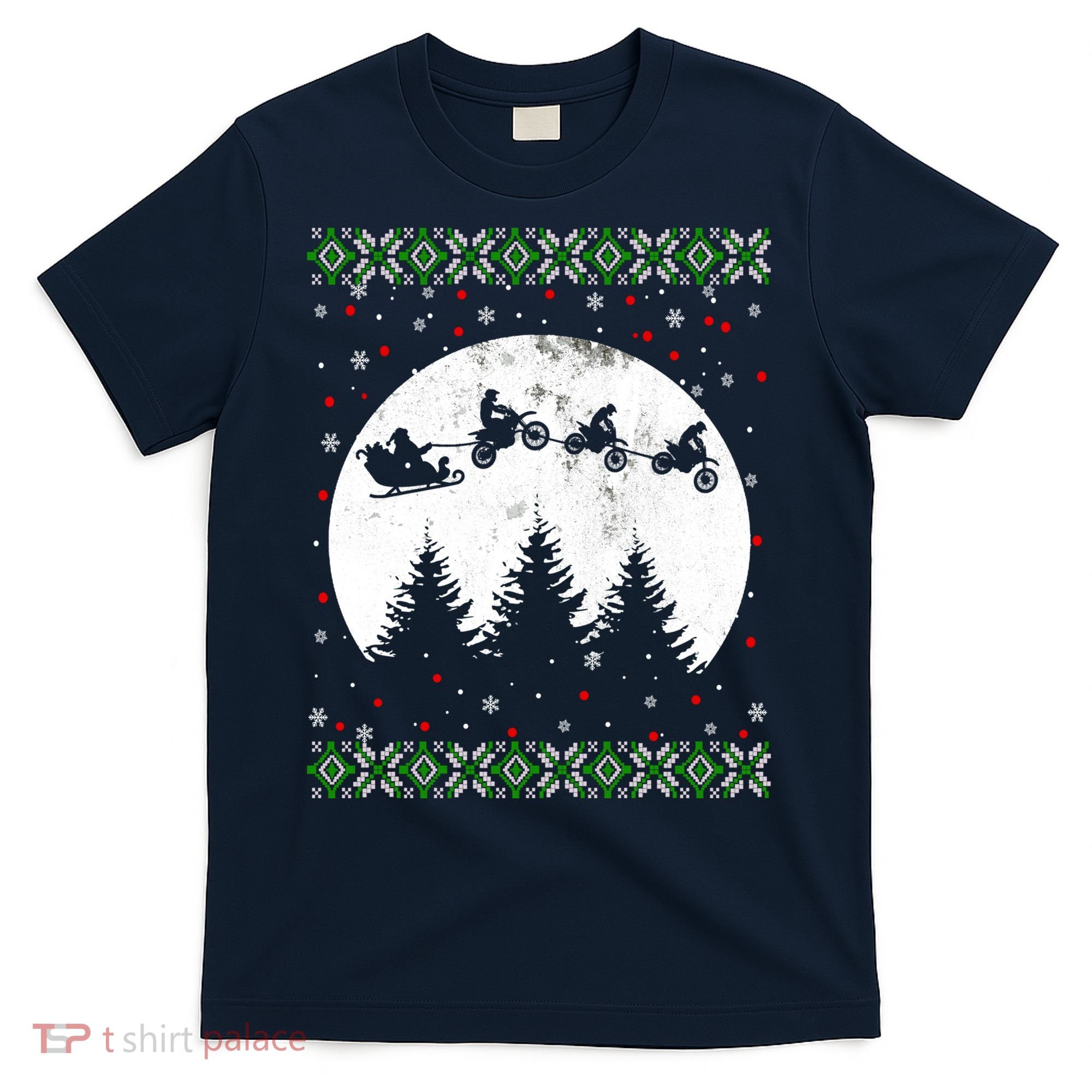 Christmas Dirt Bike Santa Riding Dirt Bike Sleigh Xmas Biker T-Shirt