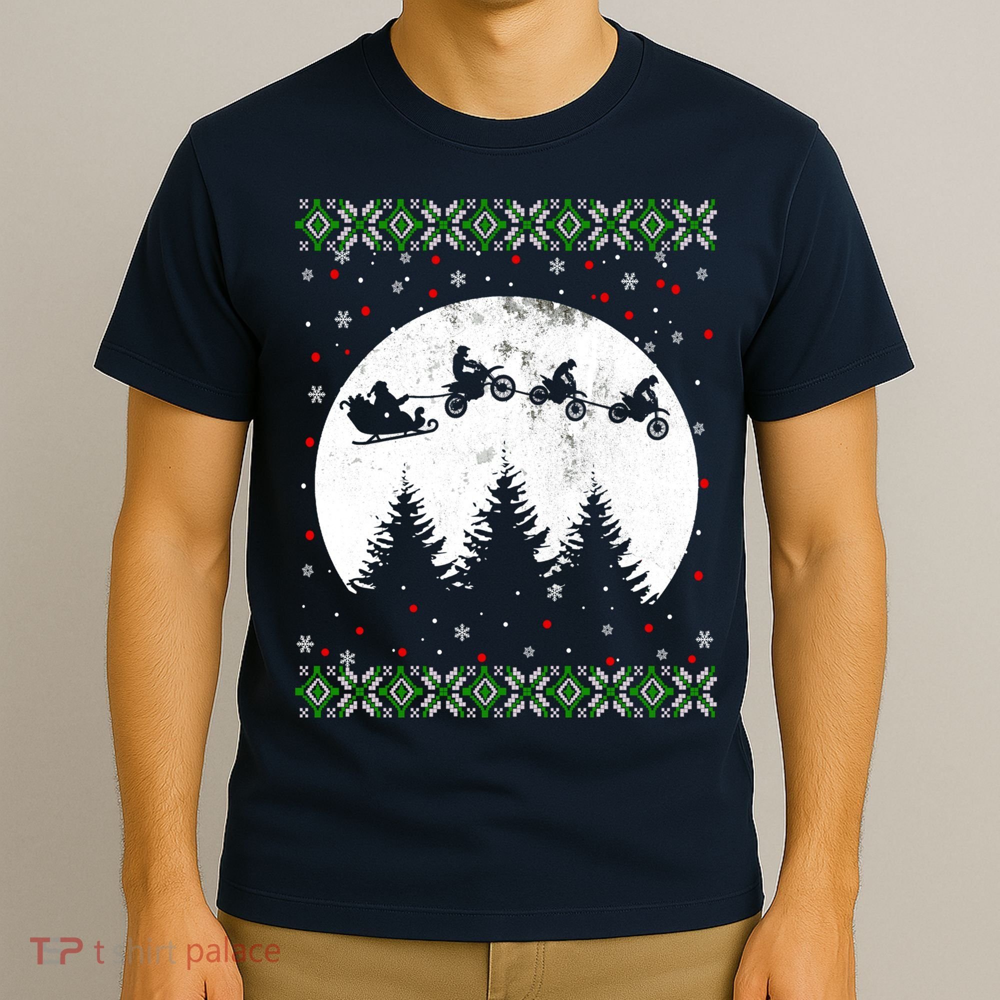 Christmas Dirt Bike Santa Riding Dirt Bike Sleigh Xmas Biker T-Shirt