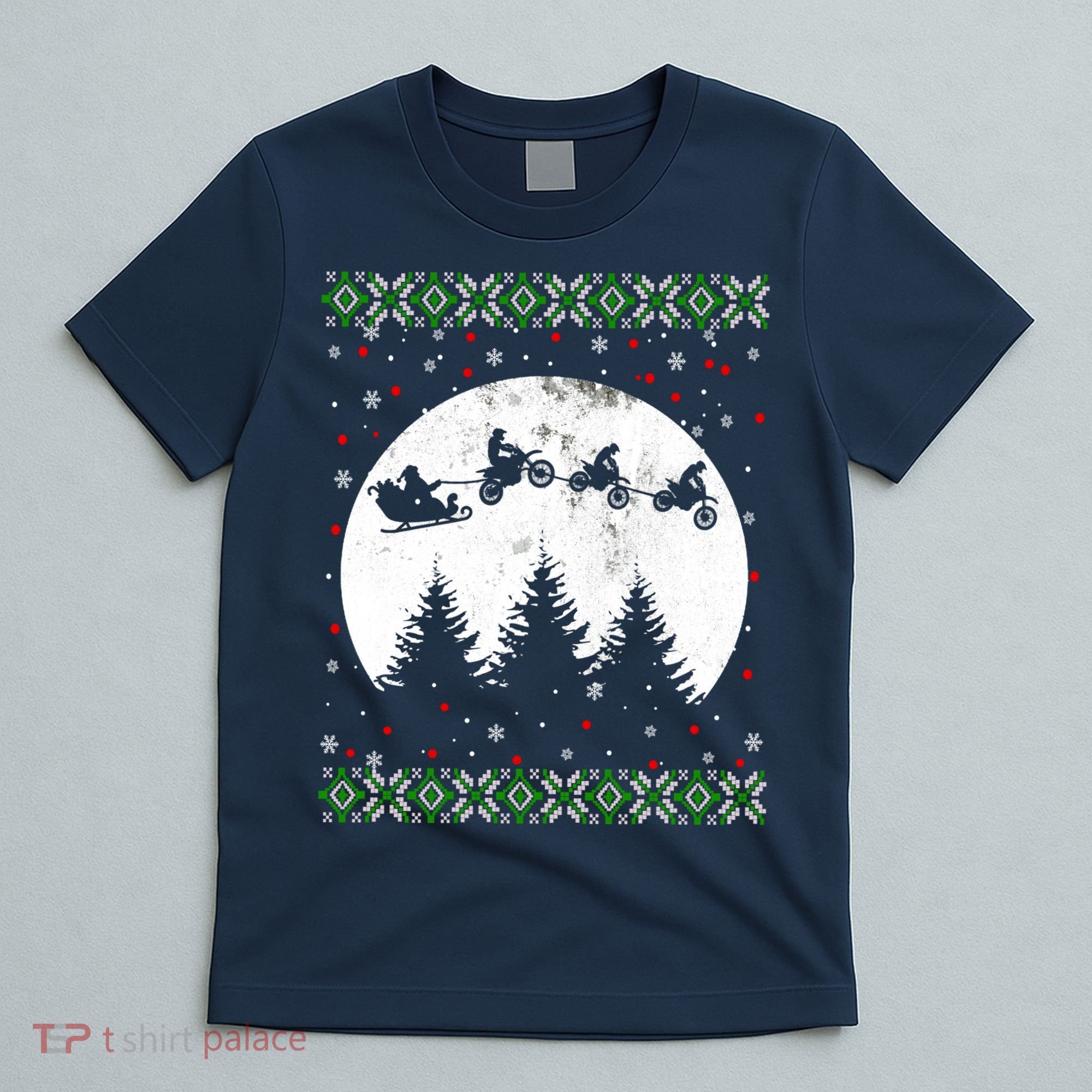 Christmas Dirt Bike Santa Riding Dirt Bike Sleigh Xmas Biker T-Shirt