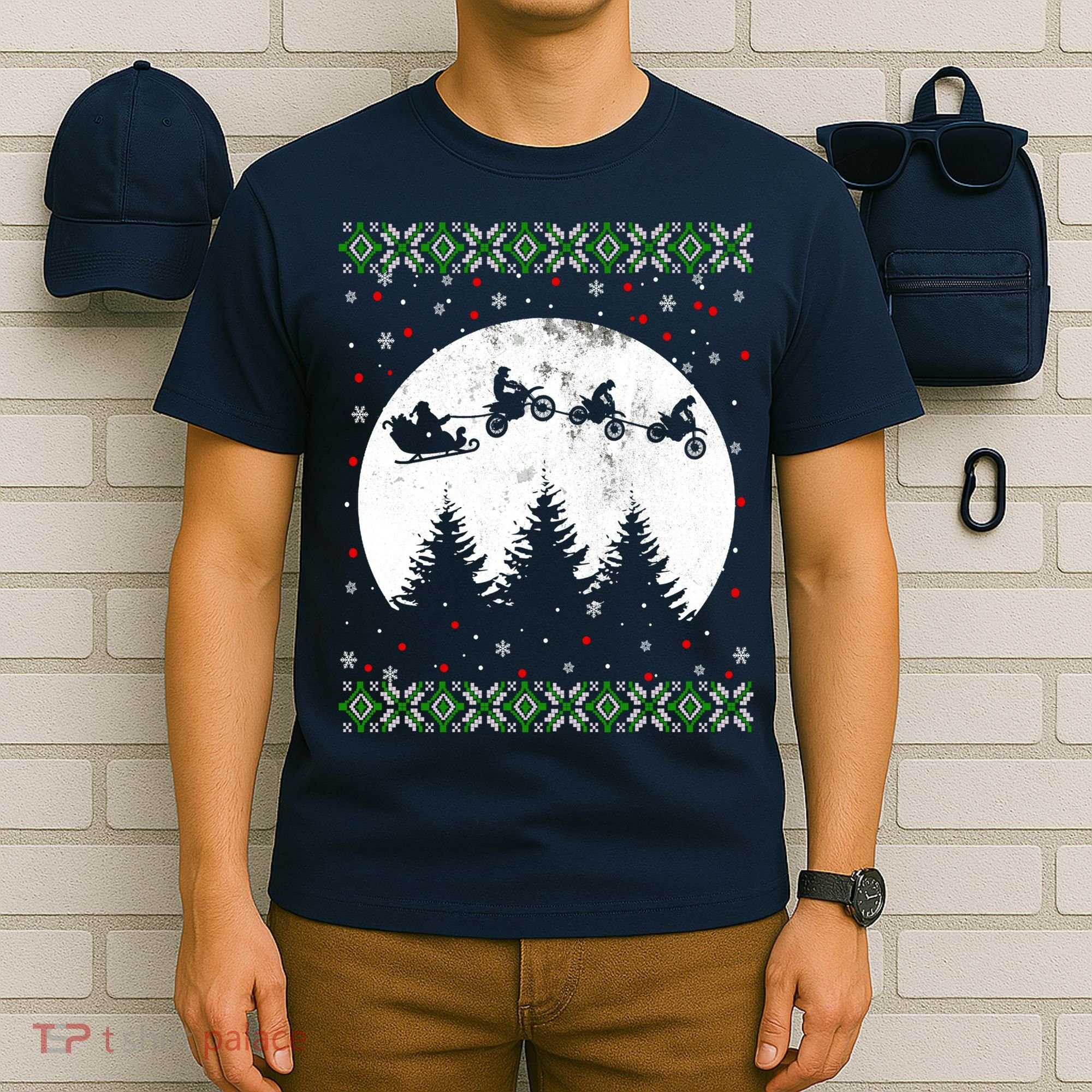 Christmas Dirt Bike Santa Riding Dirt Bike Sleigh Xmas Biker T-Shirt