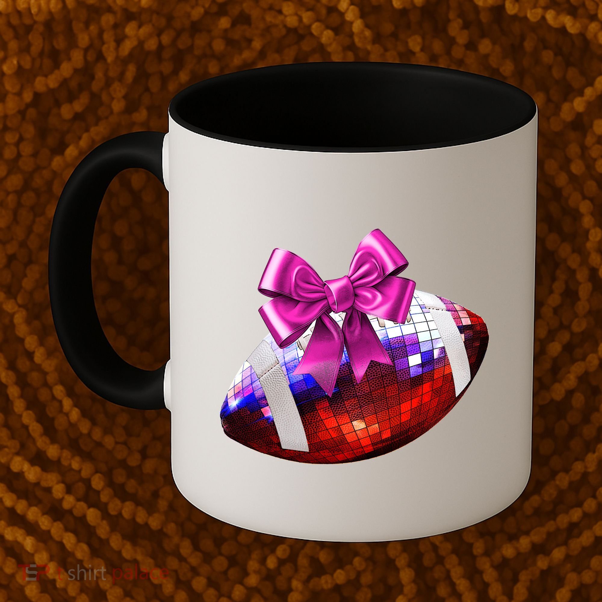Cute Disco Ball Football Coquette Ribbon Style Coffee Mug