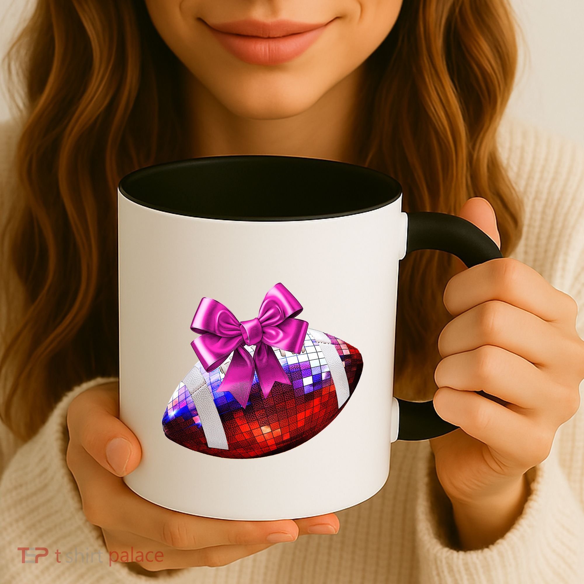 Cute Disco Ball Football Coquette Ribbon Style Coffee Mug