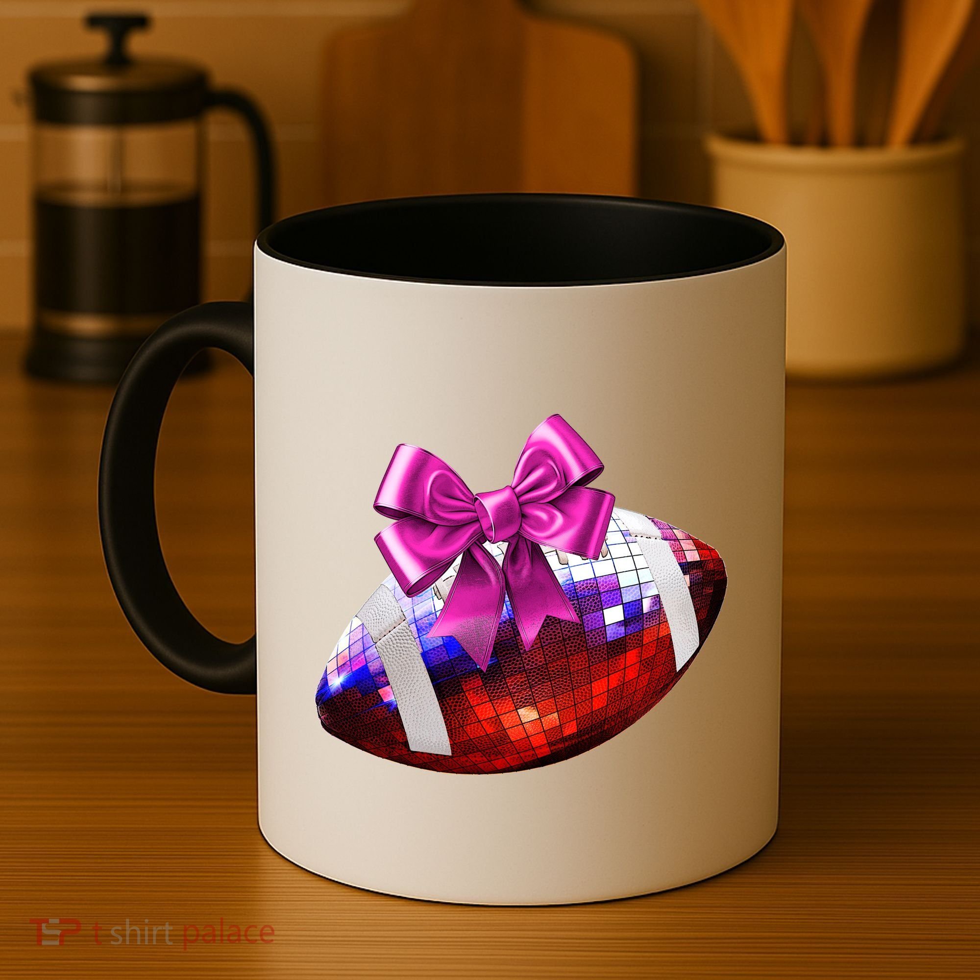 Cute Disco Ball Football Coquette Ribbon Style Coffee Mug