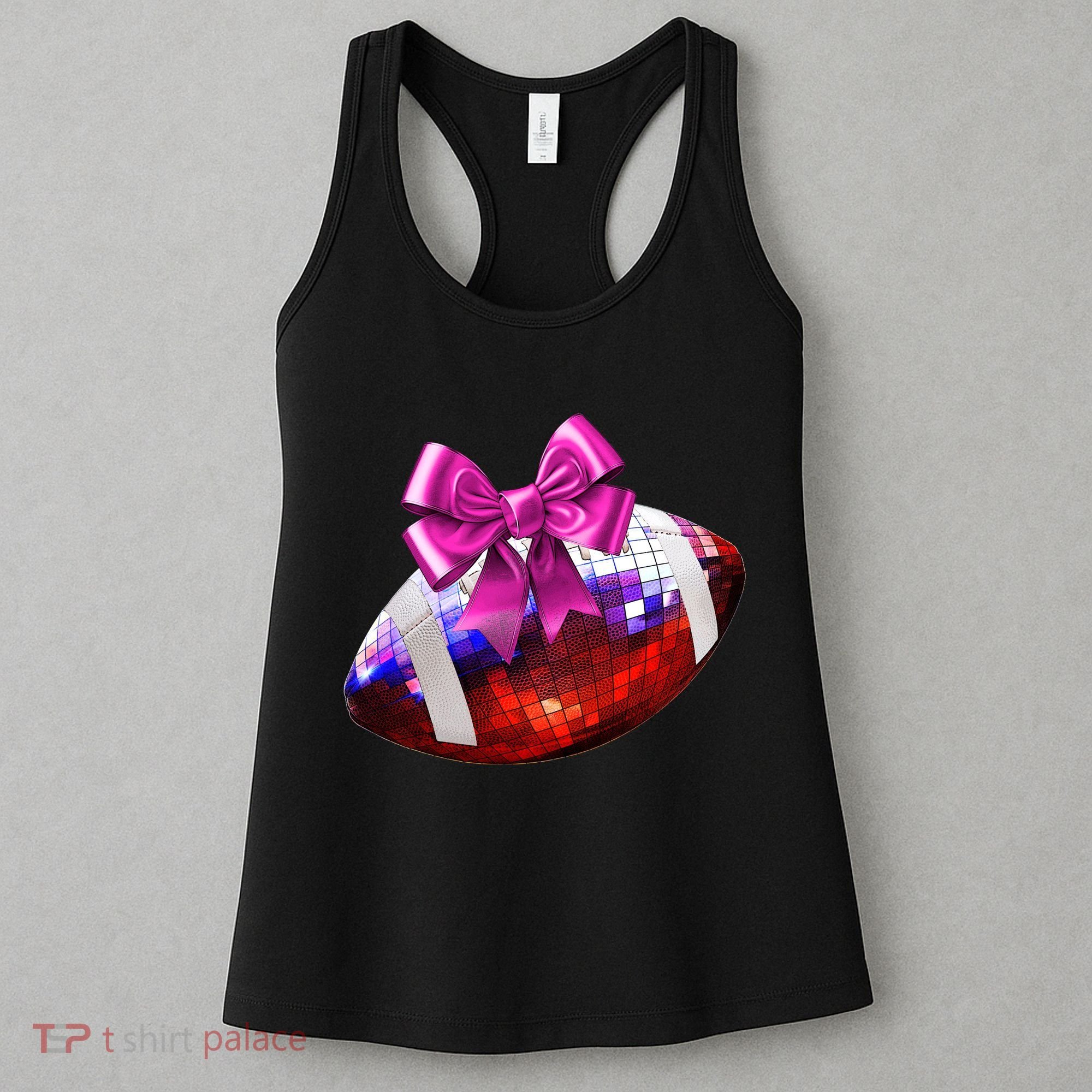 Cute Disco Ball Football Coquette Ribbon Style Women's Tank Top