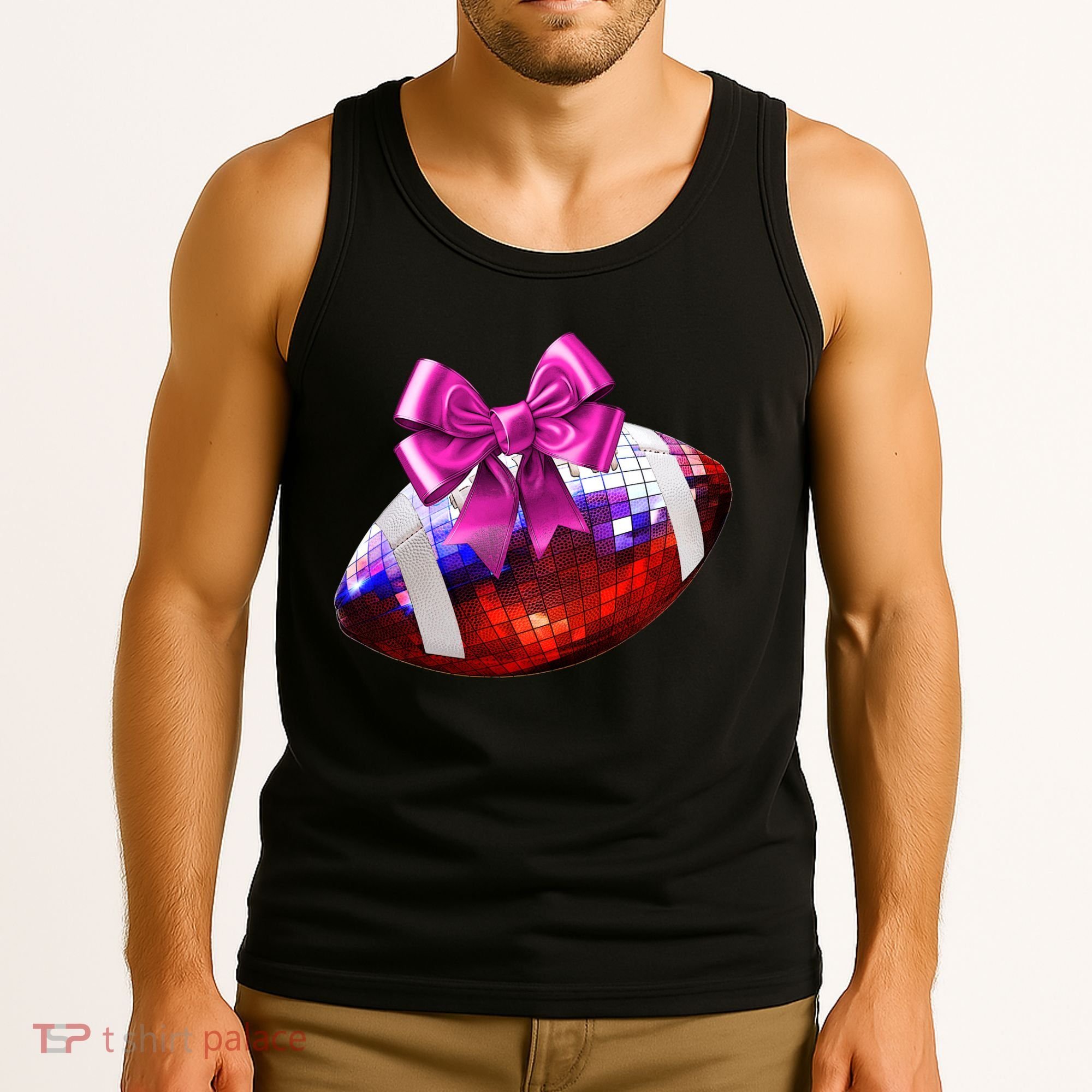 Cute Disco Ball Football Coquette Ribbon Style Tank Top