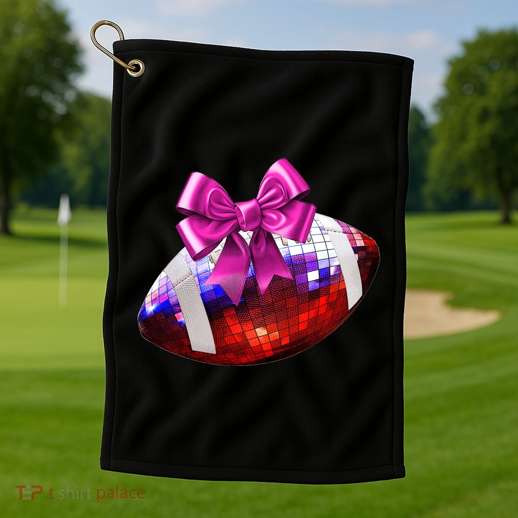 Cute Disco Ball Football Coquette Ribbon Style Golf Towel