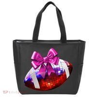Cute Disco Ball Football Coquette Ribbon Style Tote Bag thumb 0