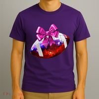 Cute Disco Ball Football Coquette Ribbon Style T-Shirt thumb 3