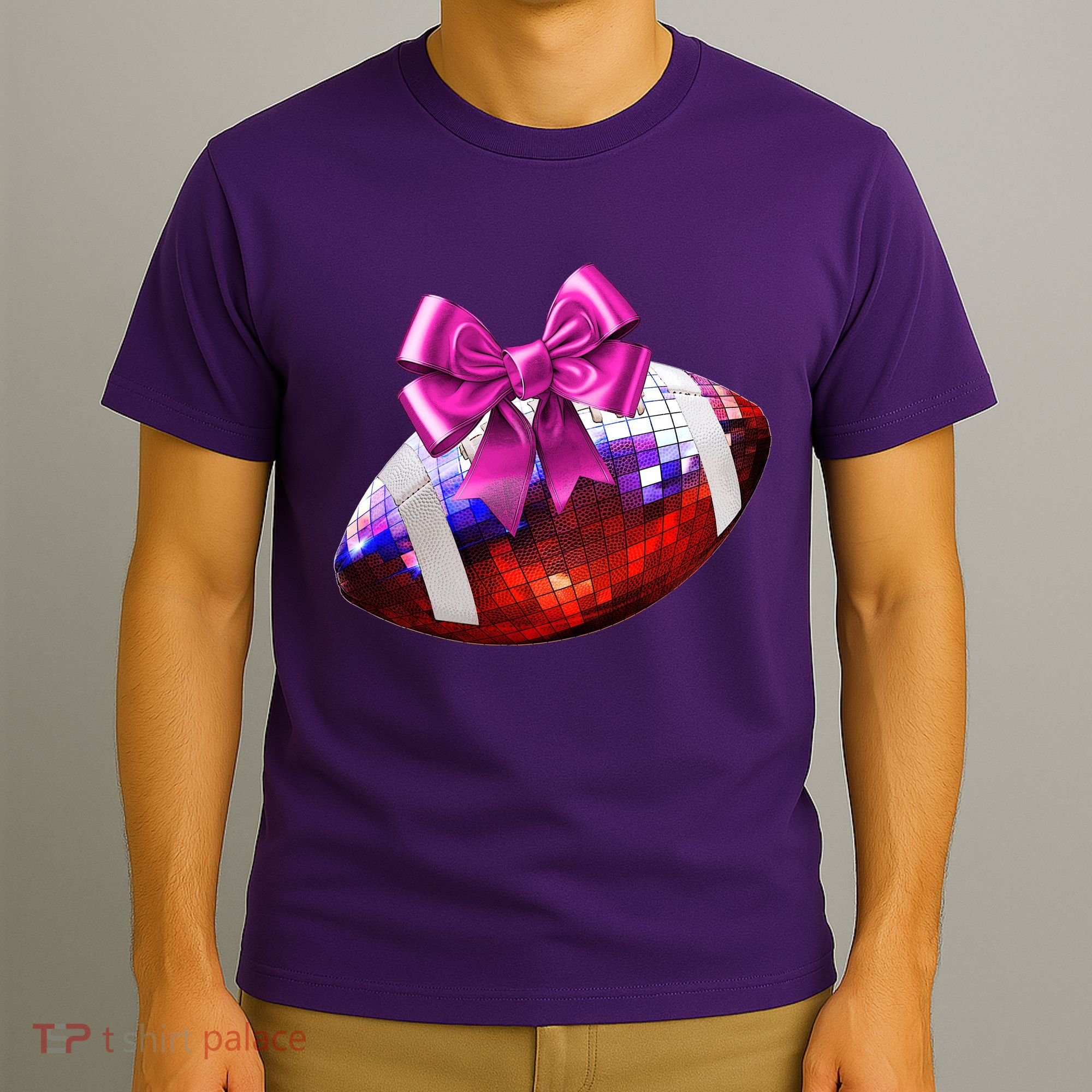 Cute Disco Ball Football Coquette Ribbon Style T-Shirt