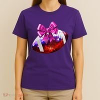 Cute Disco Ball Football Coquette Ribbon Style T-Shirt thumb 4