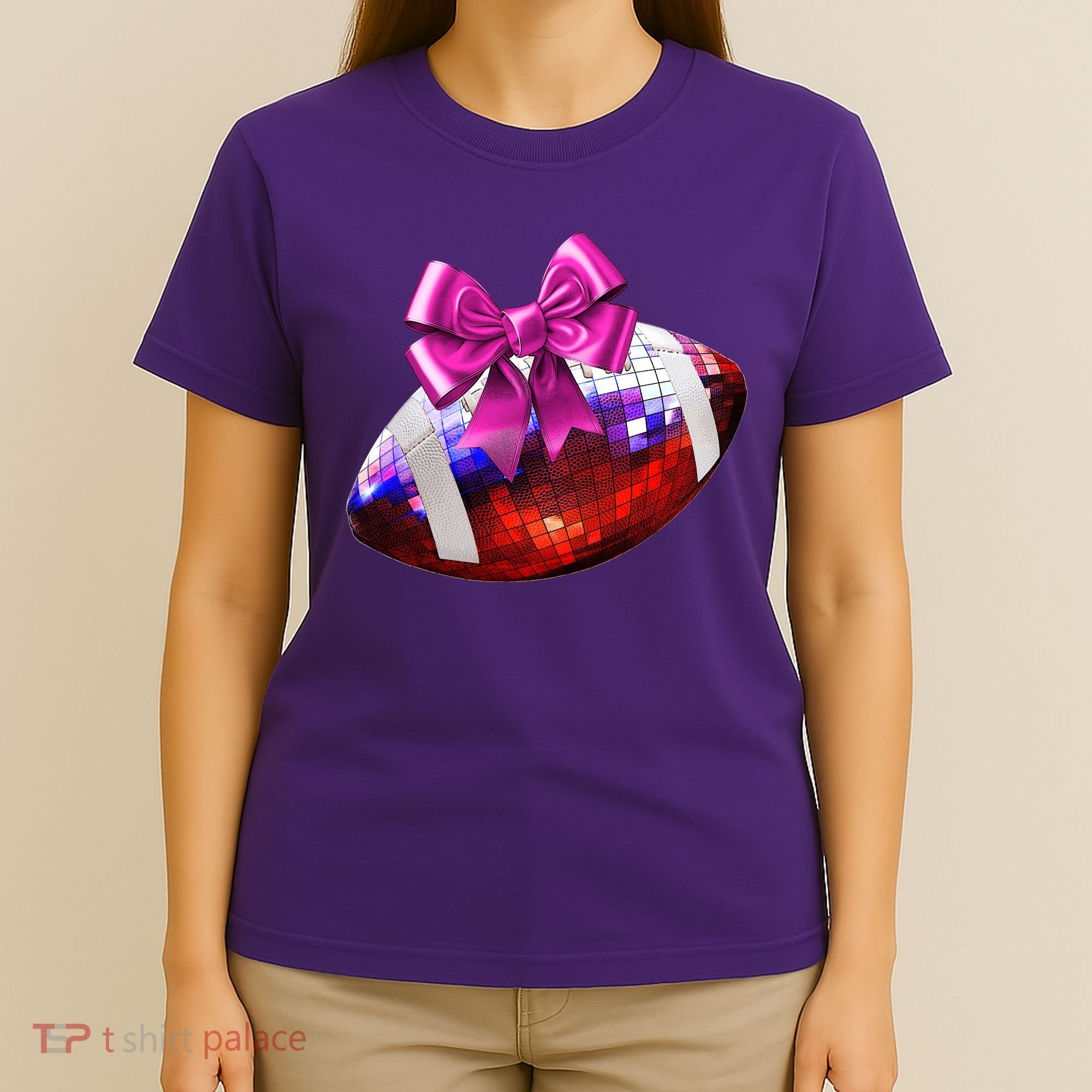 Cute Disco Ball Football Coquette Ribbon Style T-Shirt