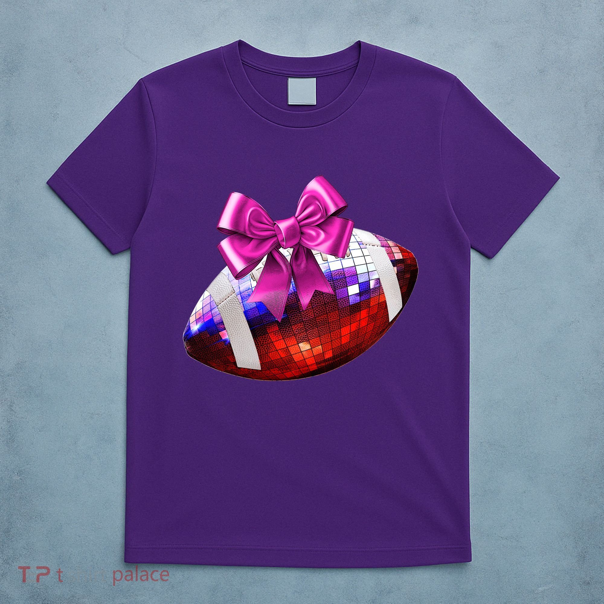 Cute Disco Ball Football Coquette Ribbon Style T-Shirt
