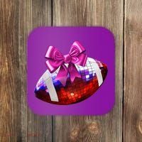 Cute Disco Ball Football Coquette Ribbon Style Coaster thumb 0