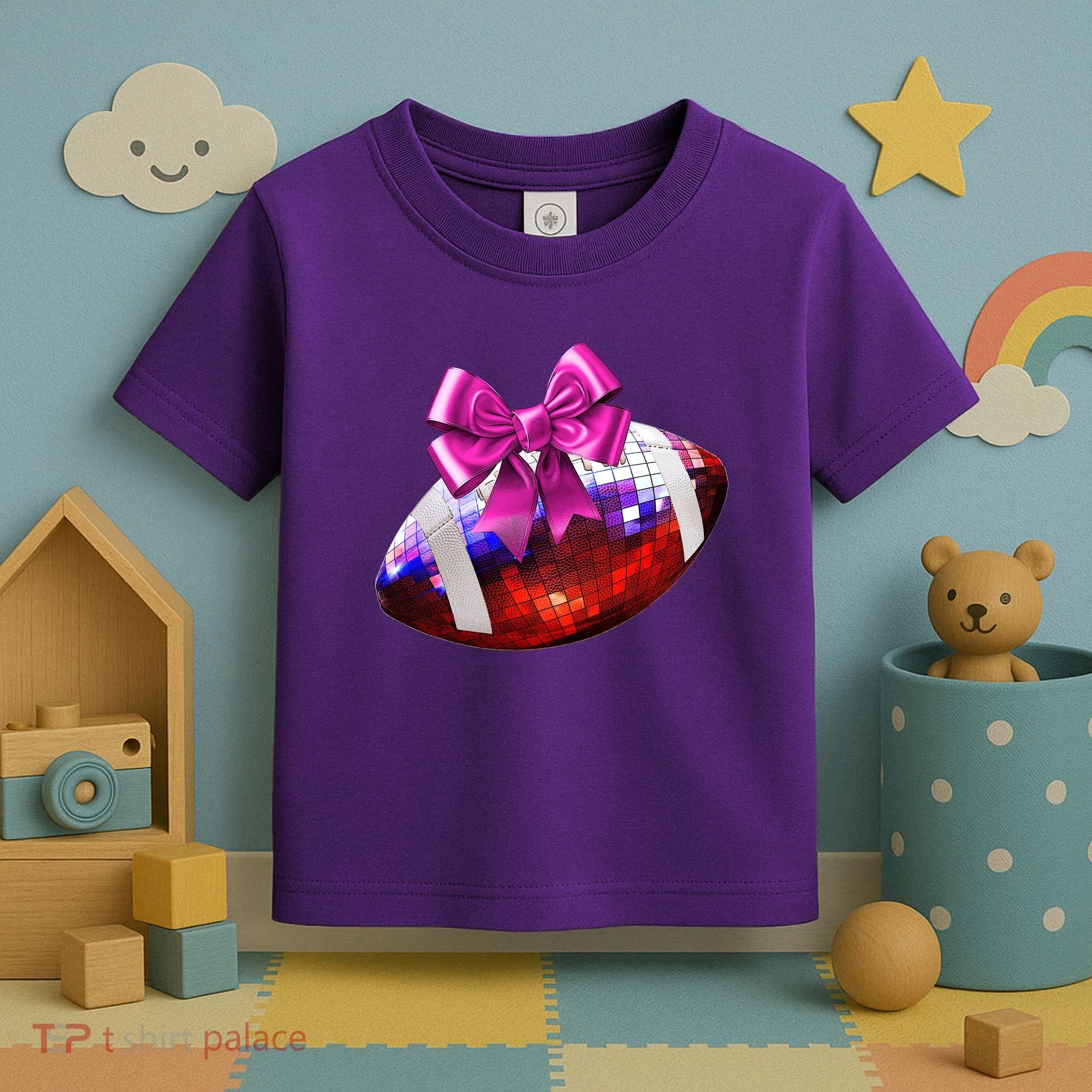Cute Disco Ball Football Coquette Ribbon Style Toddler T-Shirt