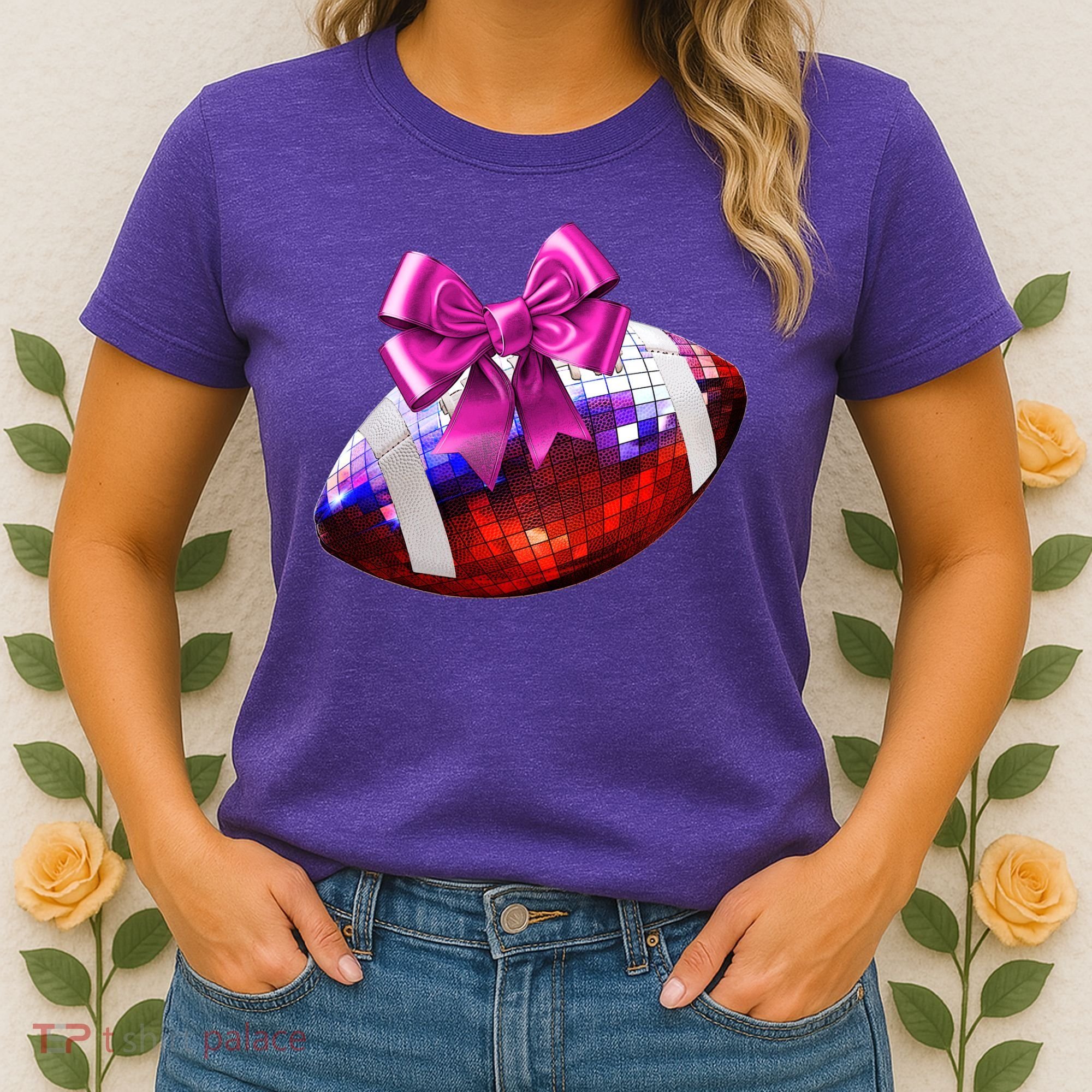 Cute Disco Ball Football Coquette Ribbon Style Women's T-Shirt
