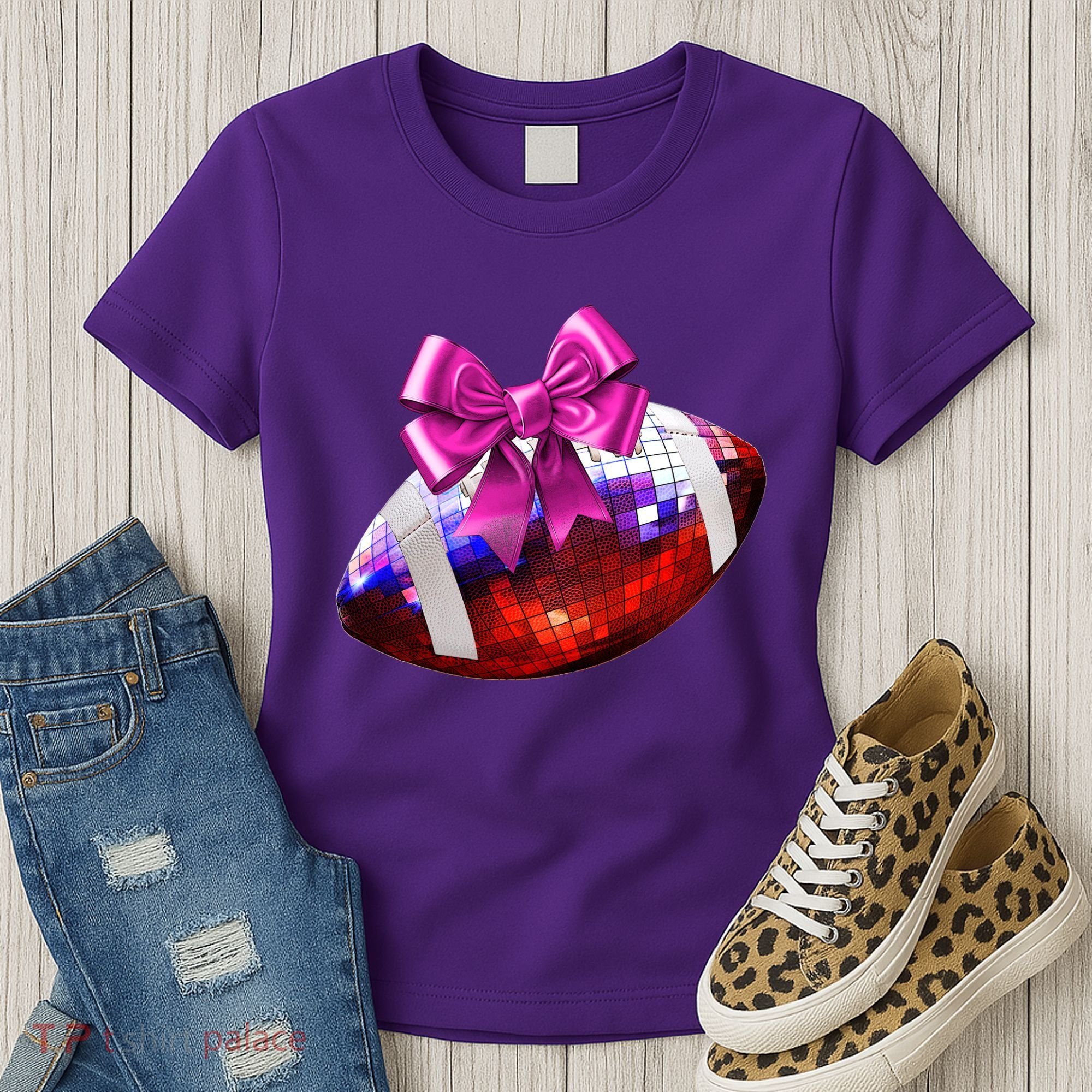 Cute Disco Ball Football Coquette Ribbon Style Women's T-Shirt