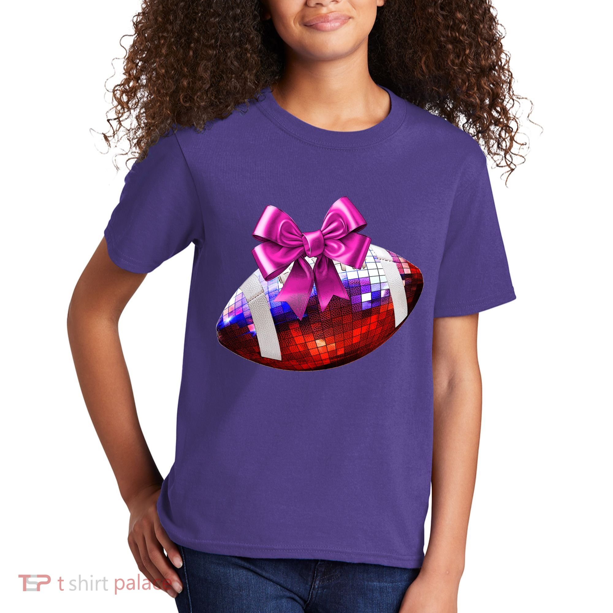 Cute Disco Ball Football Coquette Ribbon Style Kids T-Shirt