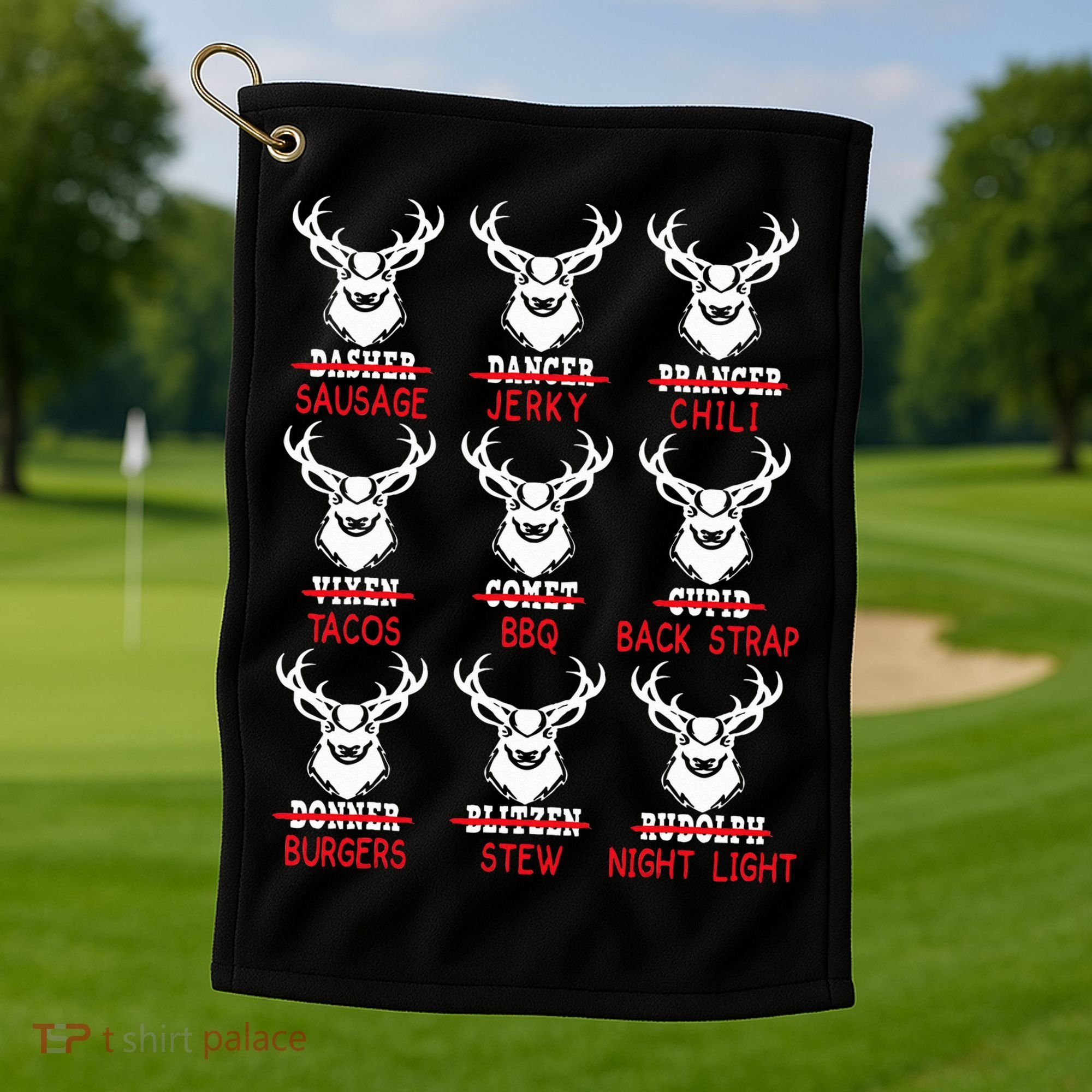 Christmas Deer Bow Hunting Santa Hunter Golf Towel