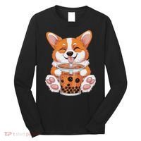 Corgi Dog Bubble Boba Tea Anime Cute Kawaii Corgi Dog Long Sleeve Shirt thumb 0