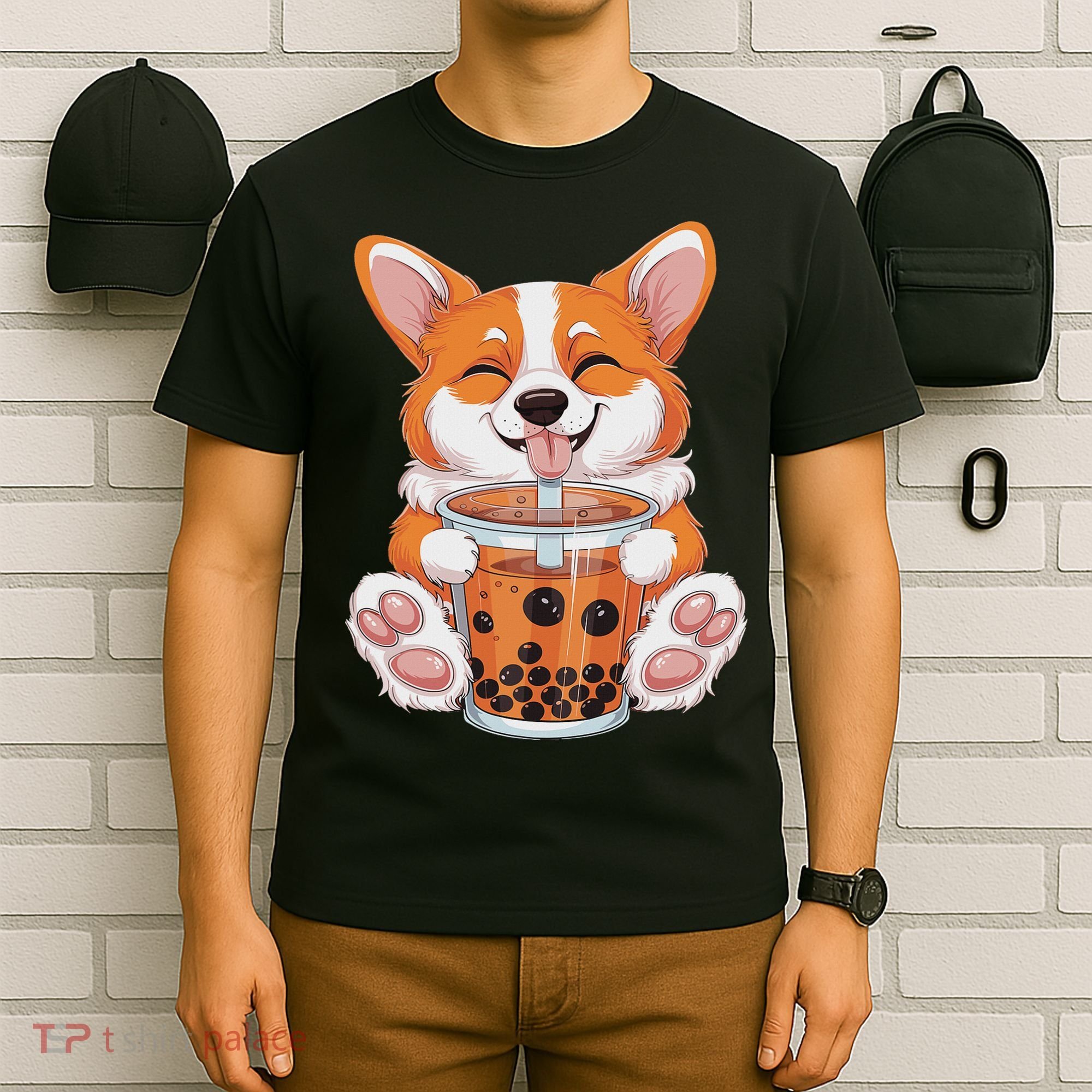 Corgi Dog Bubble Boba Tea Anime Cute Kawaii Corgi Dog T-Shirt