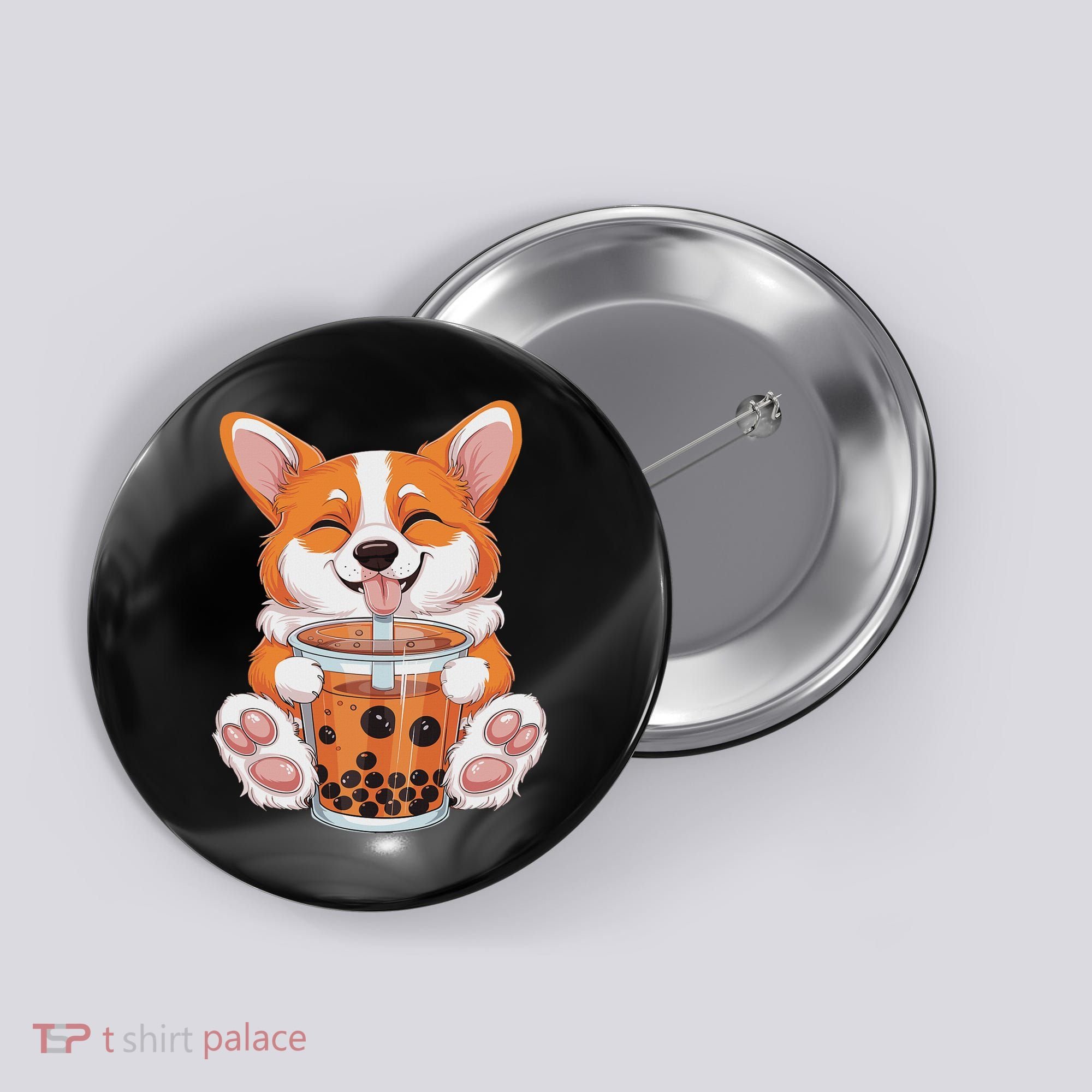 Corgi Dog Bubble Boba Tea Anime Cute Kawaii Corgi Dog Button