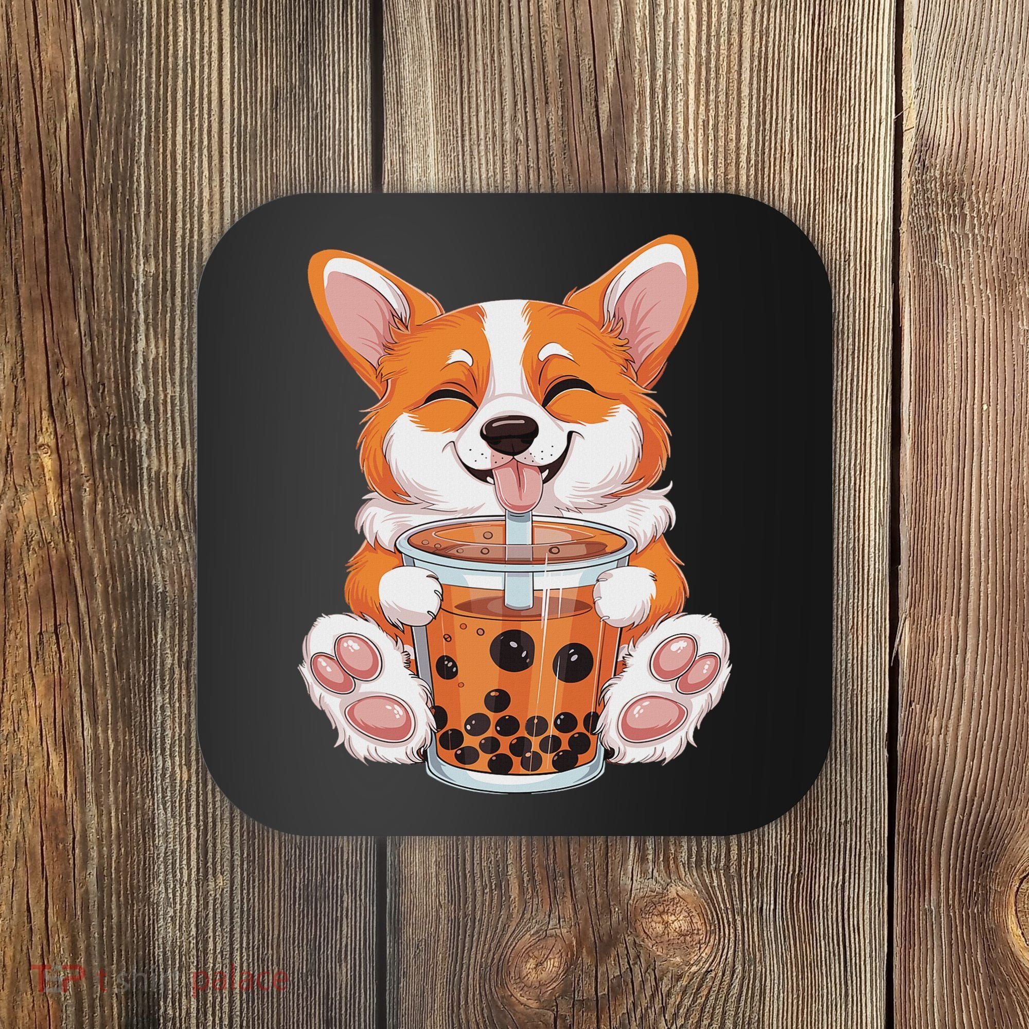 Corgi Dog Bubble Boba Tea Anime Cute Kawaii Corgi Dog Coaster