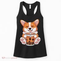 Corgi Dog Bubble Boba Tea Anime Cute Kawaii Corgi Dog Women's Tank Top thumb 0