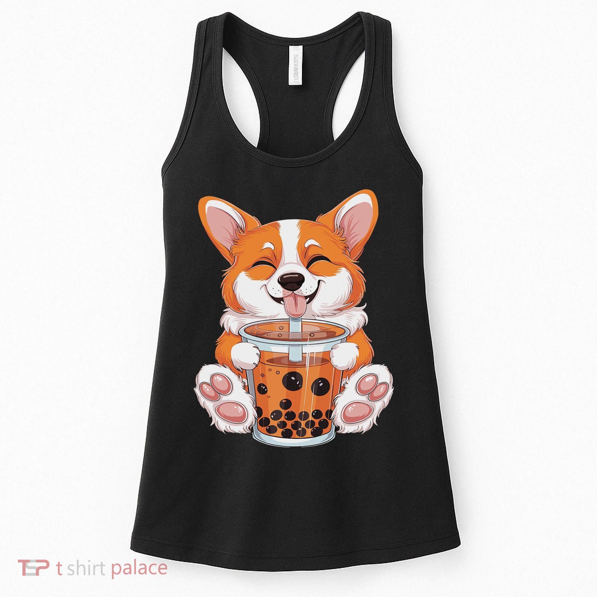 Corgi Dog Bubble Boba Tea Anime Cute Kawaii Corgi Dog Women's Tank Top