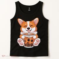Corgi Dog Bubble Boba Tea Anime Cute Kawaii Corgi Dog Tank Top thumb 2