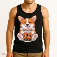 Corgi Dog Bubble Boba Tea Anime Cute Kawaii Corgi Dog Tank Top thumb 3