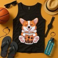 Corgi Dog Bubble Boba Tea Anime Cute Kawaii Corgi Dog Tank Top thumb 4