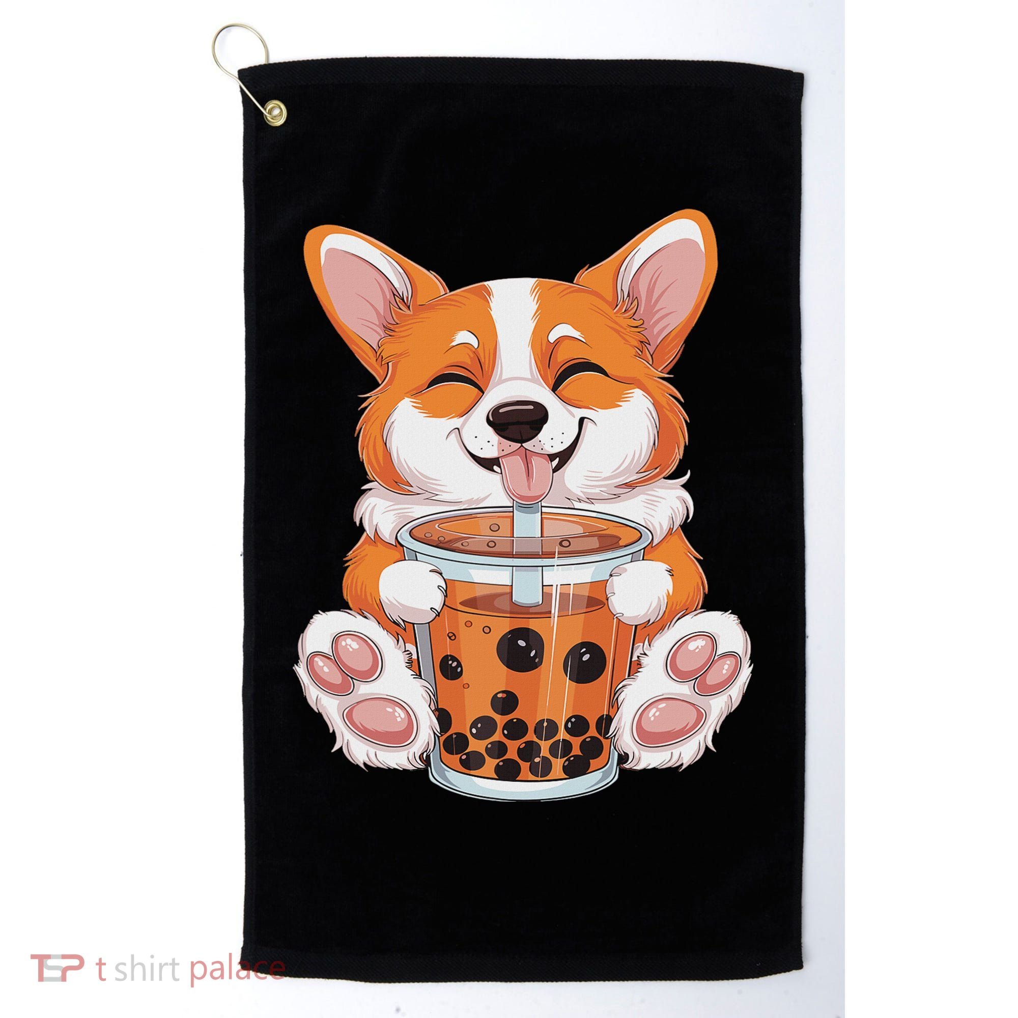 Corgi Dog Bubble Boba Tea Anime Cute Kawaii Corgi Dog Golf Towel