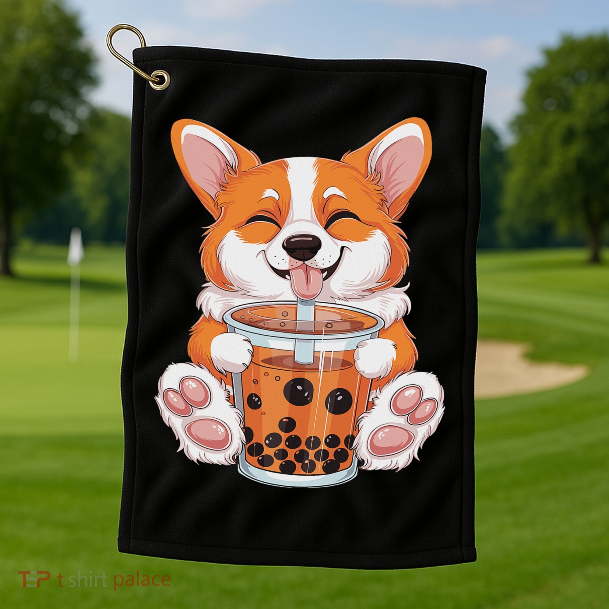 Corgi Dog Bubble Boba Tea Anime Cute Kawaii Corgi Dog Golf Towel