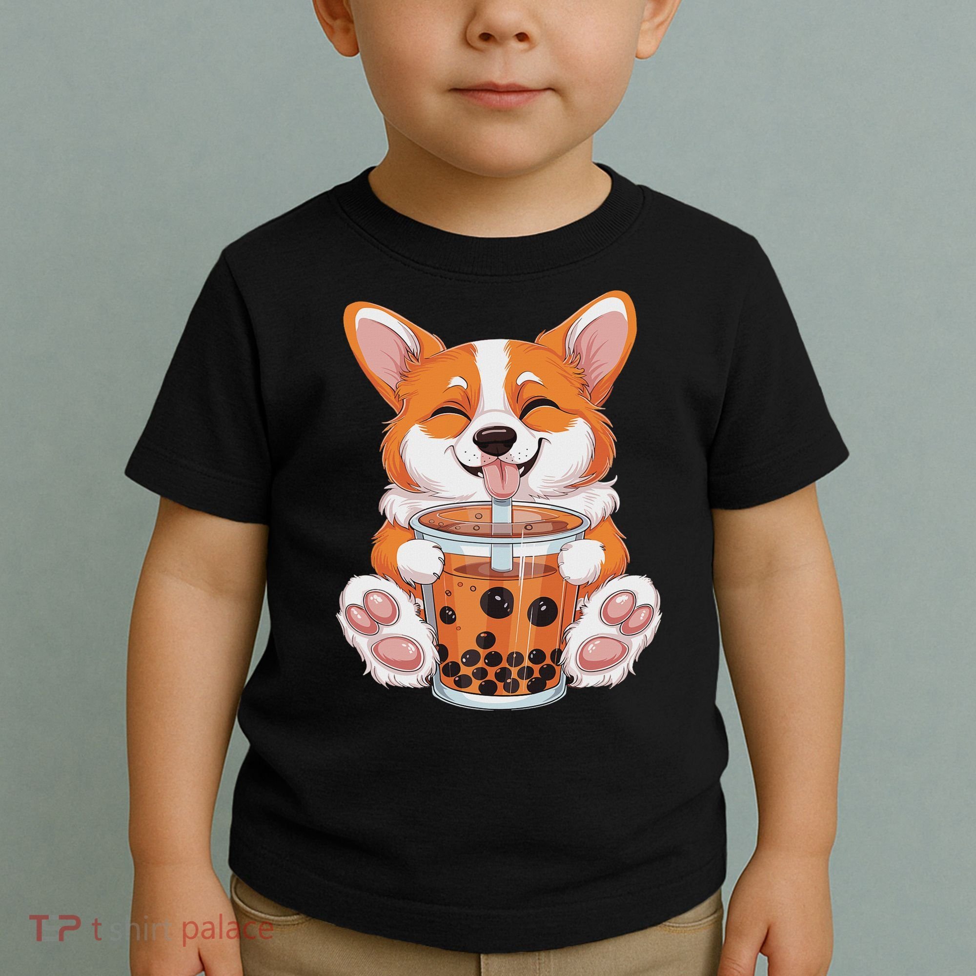 Corgi Dog Bubble Boba Tea Anime Cute Kawaii Corgi Dog Toddler T-Shirt