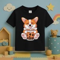 Corgi Dog Bubble Boba Tea Anime Cute Kawaii Corgi Dog Toddler T-Shirt thumb 3