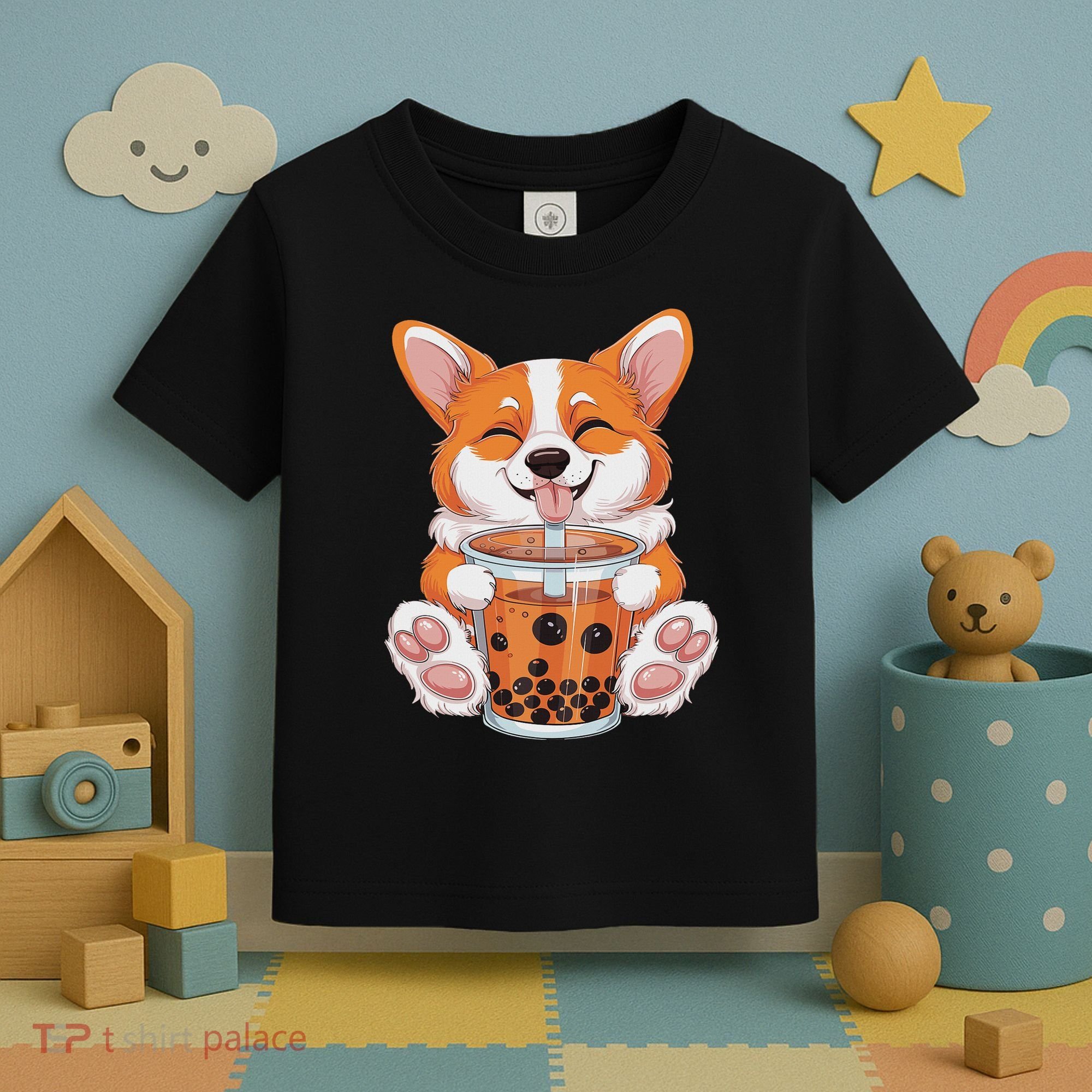 Corgi Dog Bubble Boba Tea Anime Cute Kawaii Corgi Dog Toddler T-Shirt