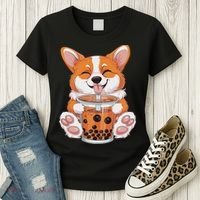 Corgi Dog Bubble Boba Tea Anime Cute Kawaii Corgi Dog Women's T-Shirt thumb 3