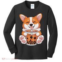 Corgi Dog Bubble Boba Tea Anime Cute Kawaii Corgi Dog Kids Long Sleeve Shirt thumb 0