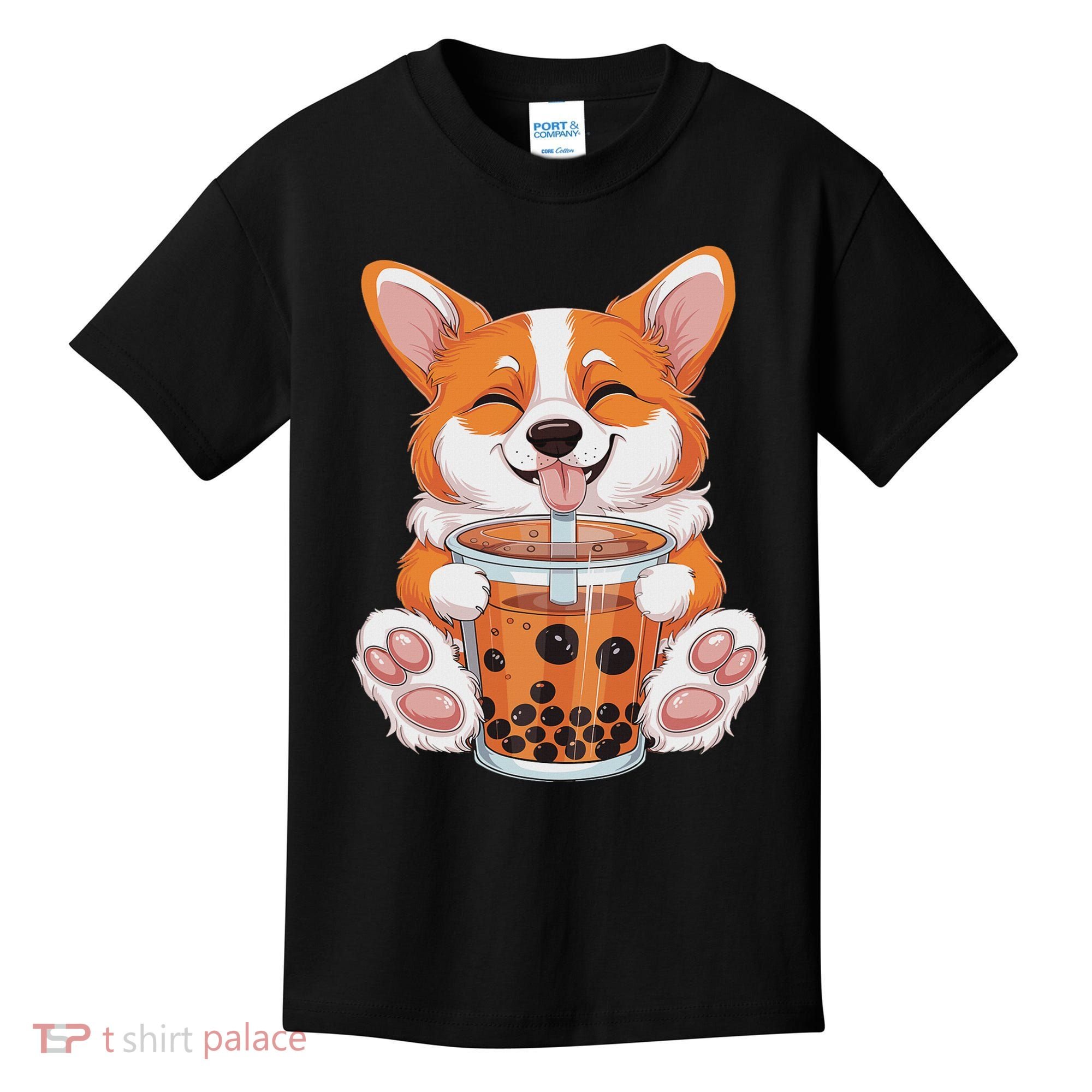 Corgi Dog Bubble Boba Tea Anime Cute Kawaii Corgi Dog Kids T-Shirt