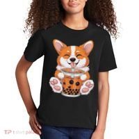 Corgi Dog Bubble Boba Tea Anime Cute Kawaii Corgi Dog Kids T-Shirt thumb 2