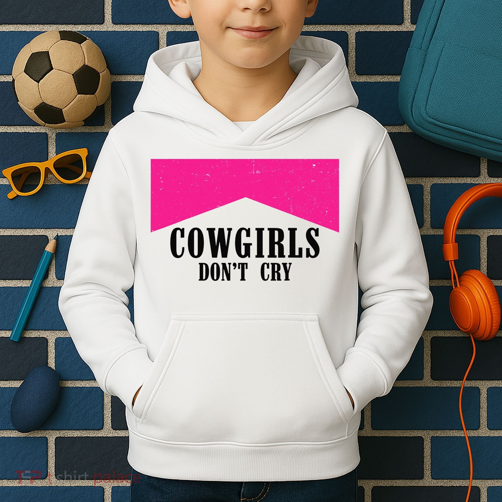 Cowgirls Don't Cry Western Leopard Cow Kids Hoodie