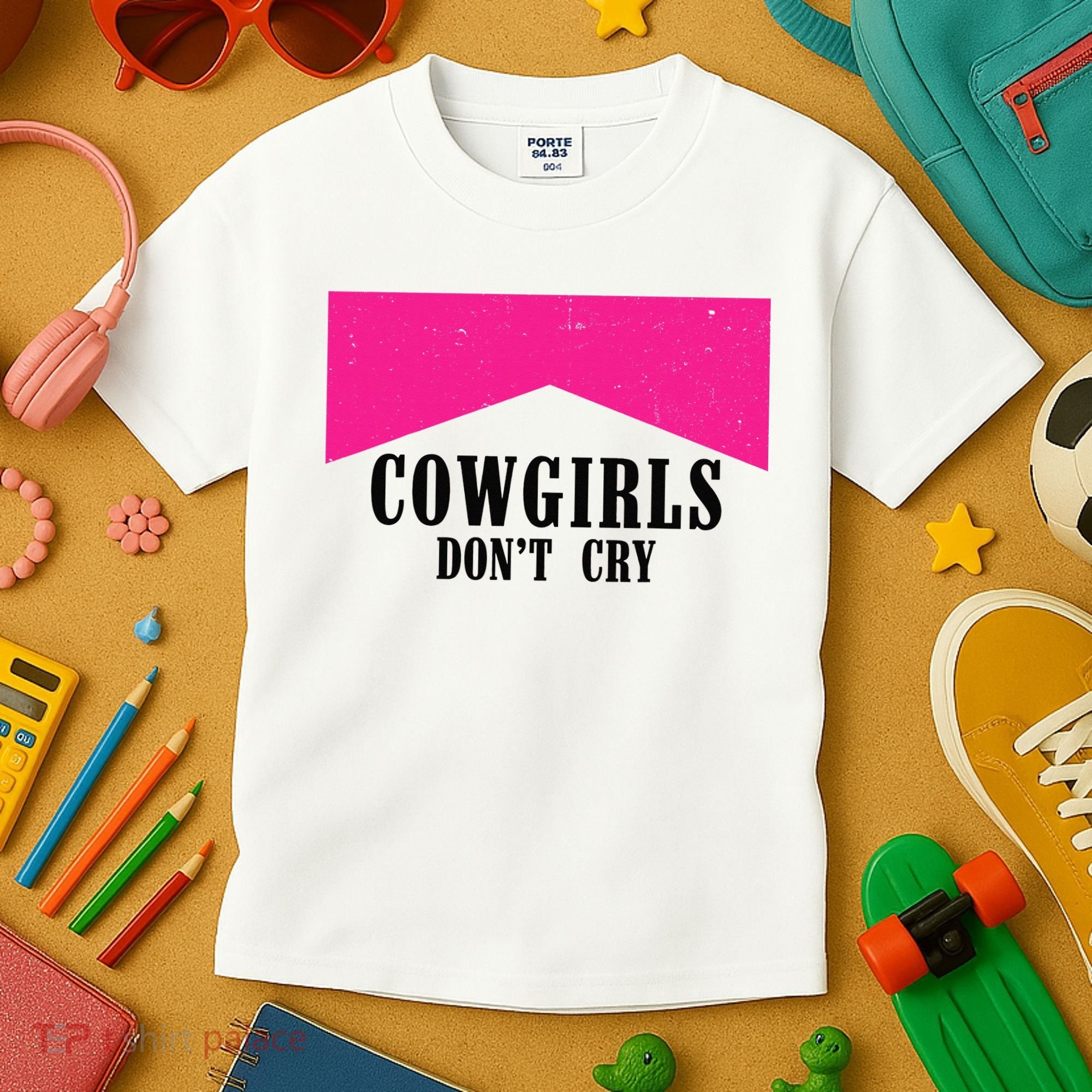 Cowgirls Don't Cry Western Leopard Cow Kids T-Shirt