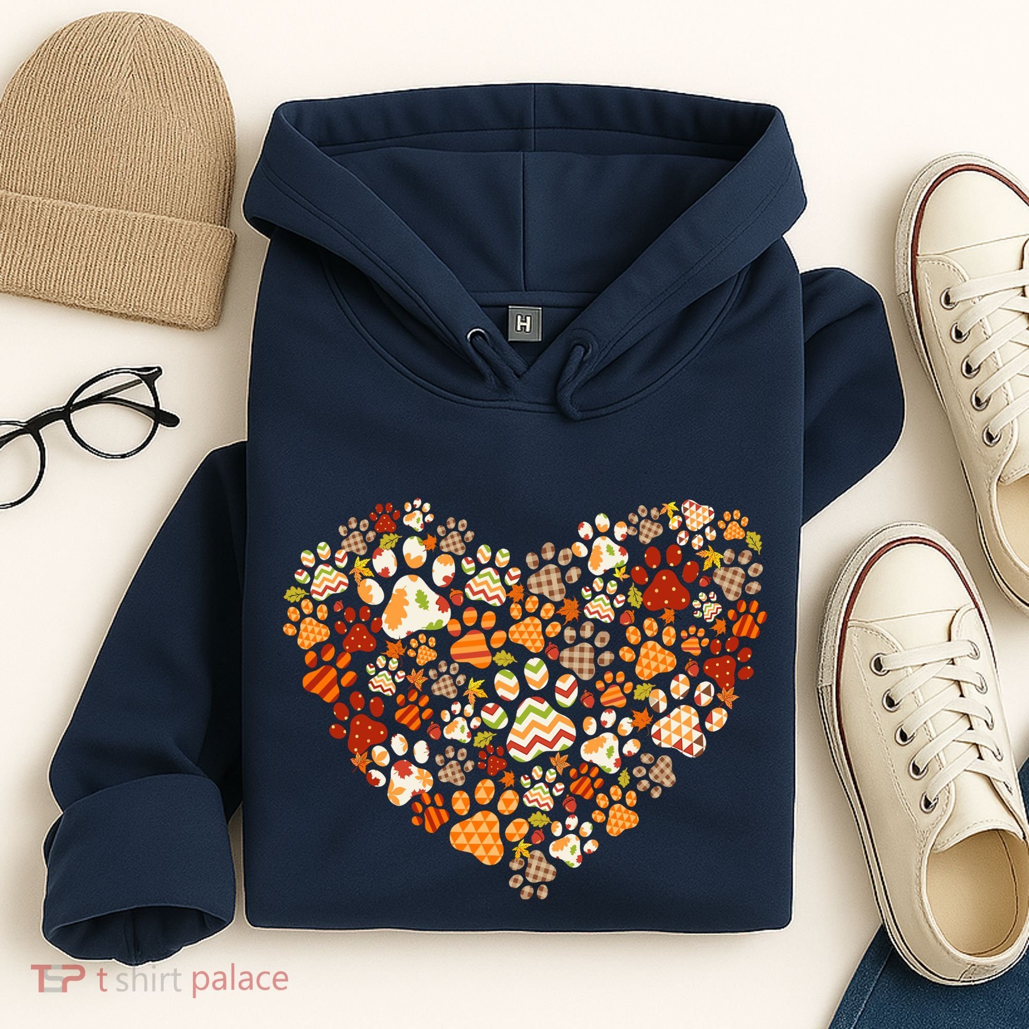 Cute Dog Cat Paw Print Pumpkin Autumn Leaf Fall Thanksgiving Hoodie