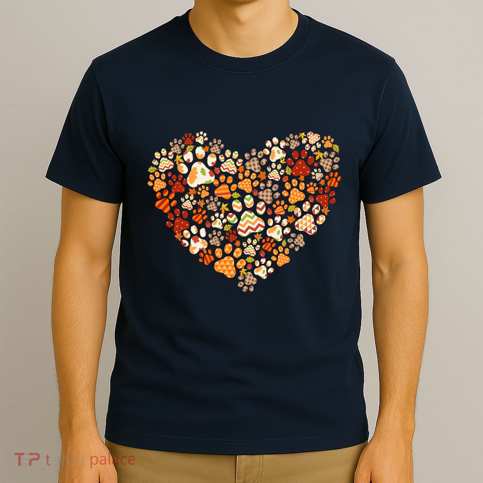 Cute Dog Cat Paw Print Pumpkin Autumn Leaf Fall Thanksgiving T-Shirt
