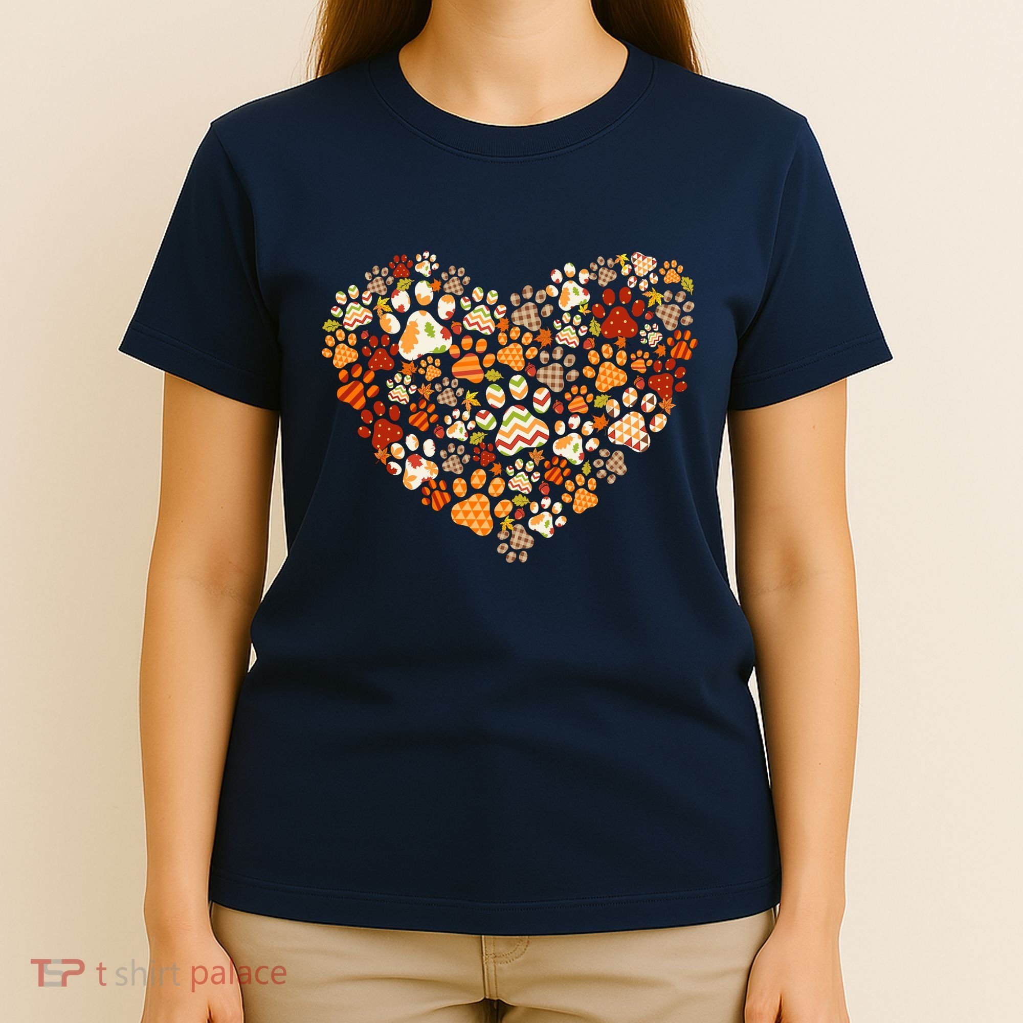 Cute Dog Cat Paw Print Pumpkin Autumn Leaf Fall Thanksgiving T-Shirt