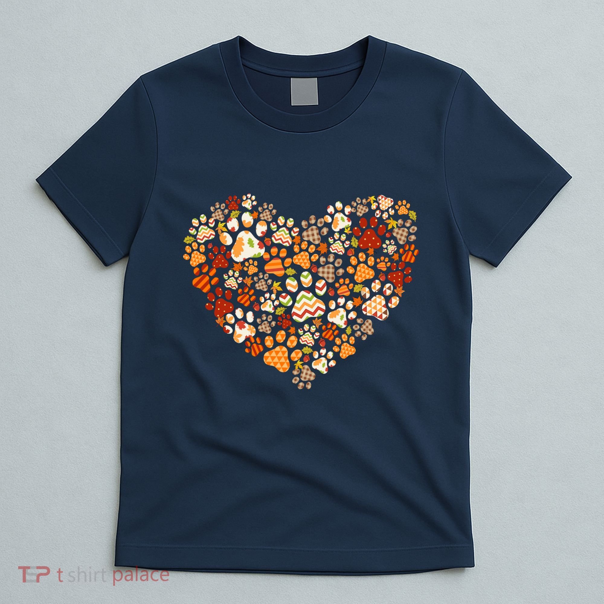 Cute Dog Cat Paw Print Pumpkin Autumn Leaf Fall Thanksgiving T-Shirt