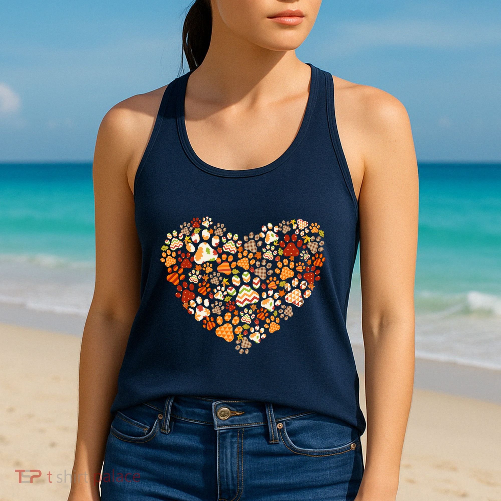 Cute Dog Cat Paw Print Pumpkin Autumn Leaf Fall Thanksgiving Women's Tank Top