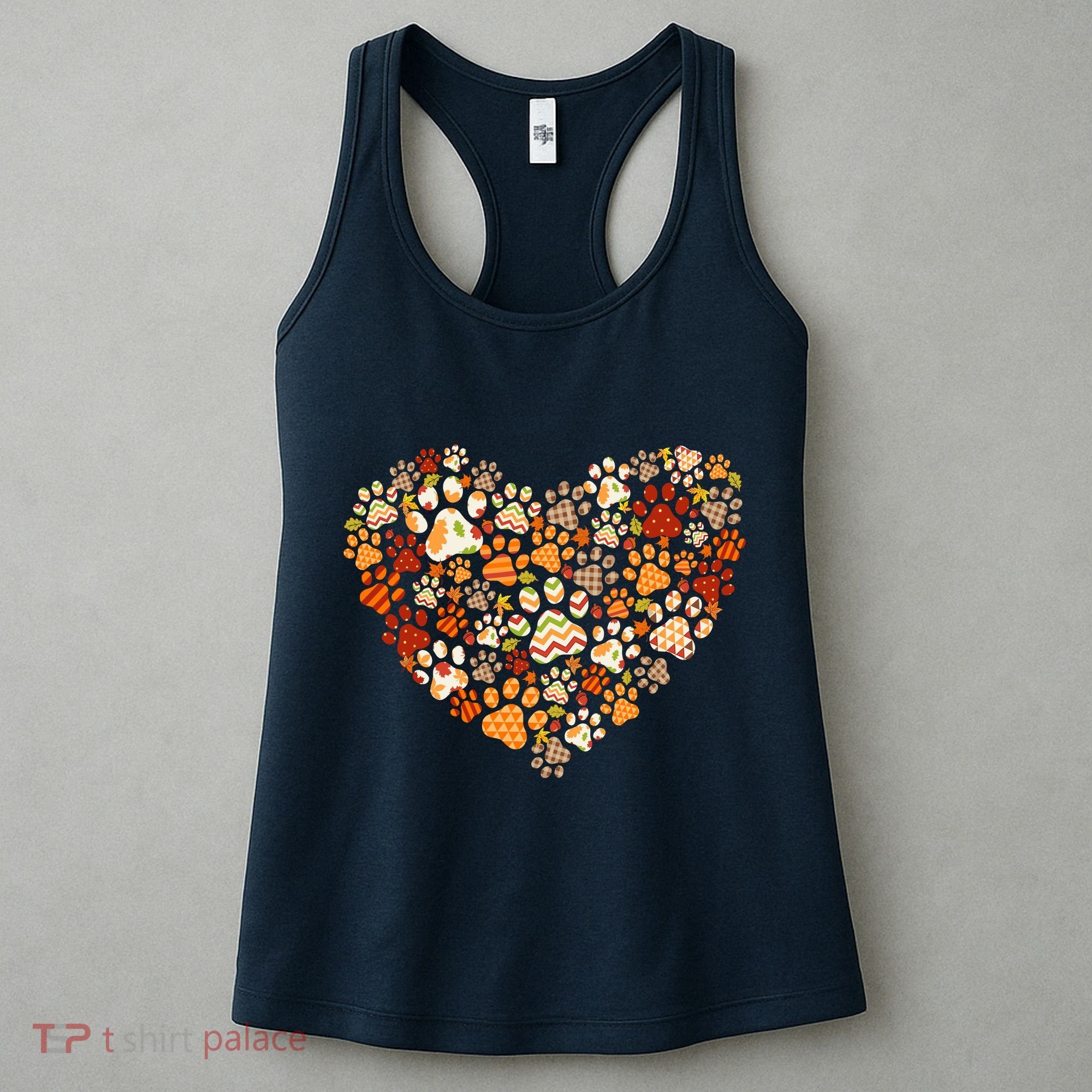 Cute Dog Cat Paw Print Pumpkin Autumn Leaf Fall Thanksgiving Women's Tank Top
