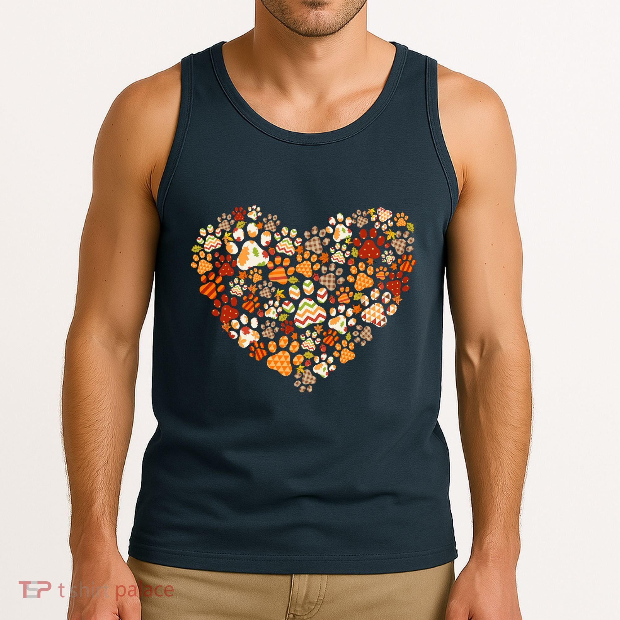 Cute Dog Cat Paw Print Pumpkin Autumn Leaf Fall Thanksgiving Tank Top